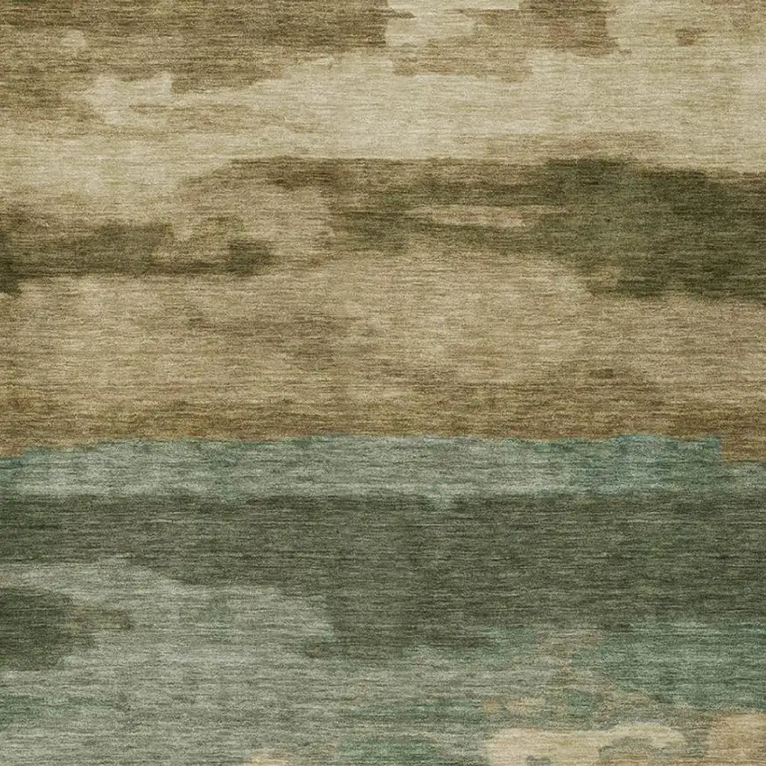 Green And Brown Abstract Washable Indoor Outdoor Area Rug Photo 5