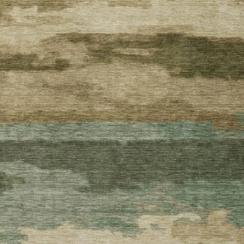 Green And Brown Abstract Washable Indoor Outdoor Area Rug Photo 4