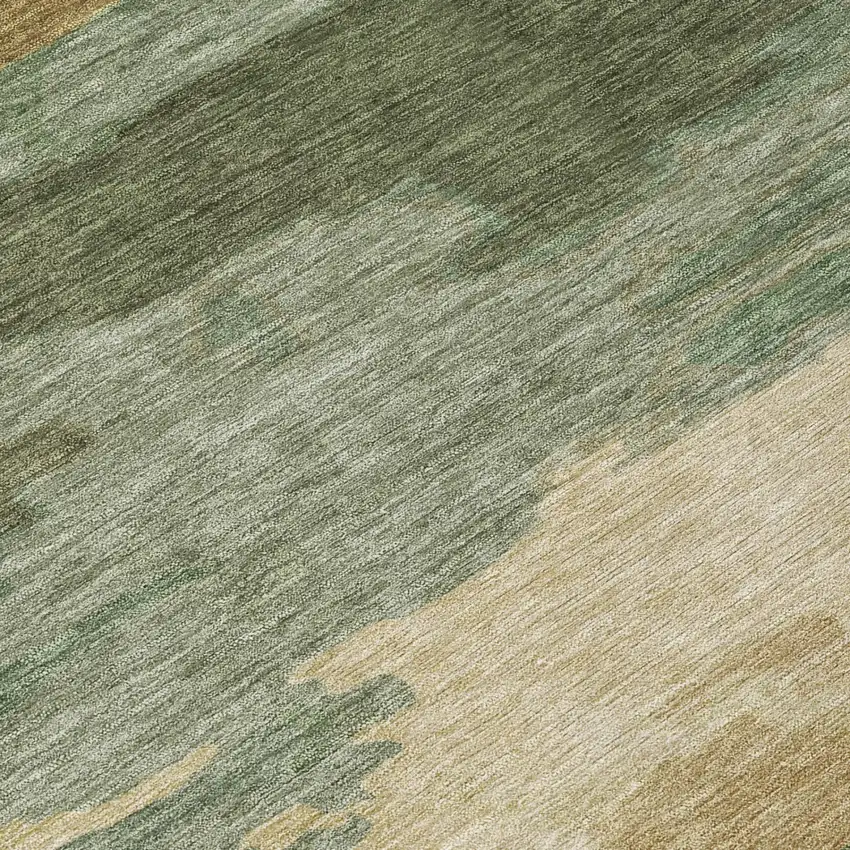 Green And Brown Abstract Washable Indoor Outdoor Area Rug Photo 9