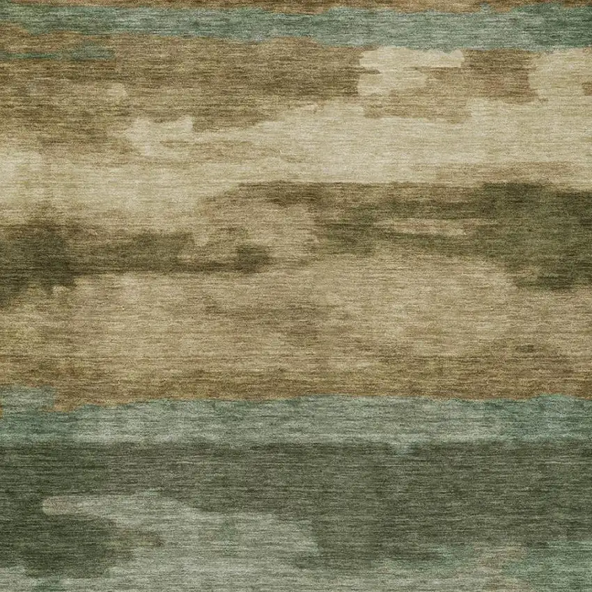 Green And Brown Abstract Washable Indoor Outdoor Area Rug Photo 6