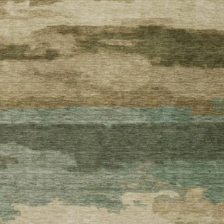 Green And Brown Abstract Washable Indoor Outdoor Area Rug Photo 5