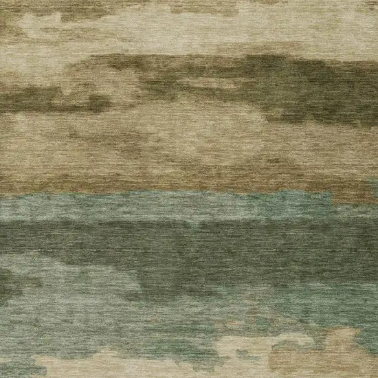 Green And Brown Abstract Washable Indoor Outdoor Area Rug Photo 1