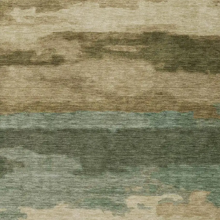 Green And Brown Abstract Washable Indoor Outdoor Area Rug Photo 1