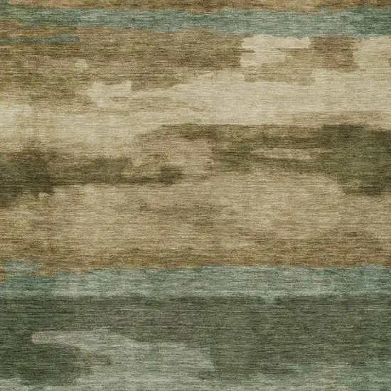 Green And Brown Abstract Washable Indoor Outdoor Area Rug Photo 9