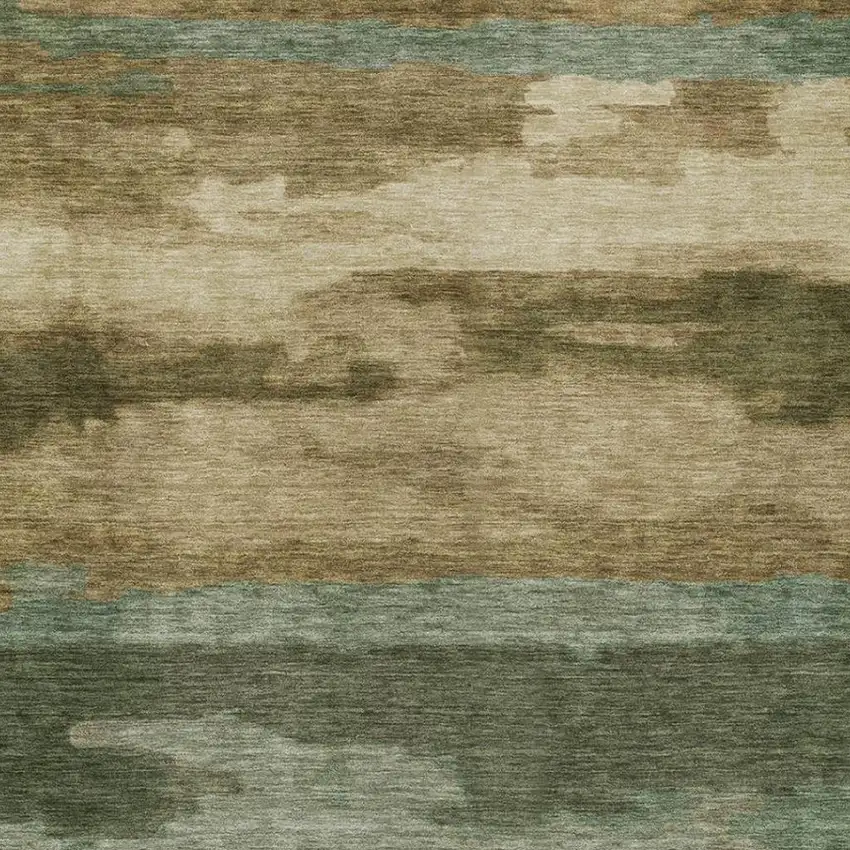 Green And Brown Abstract Washable Indoor Outdoor Area Rug Photo 9