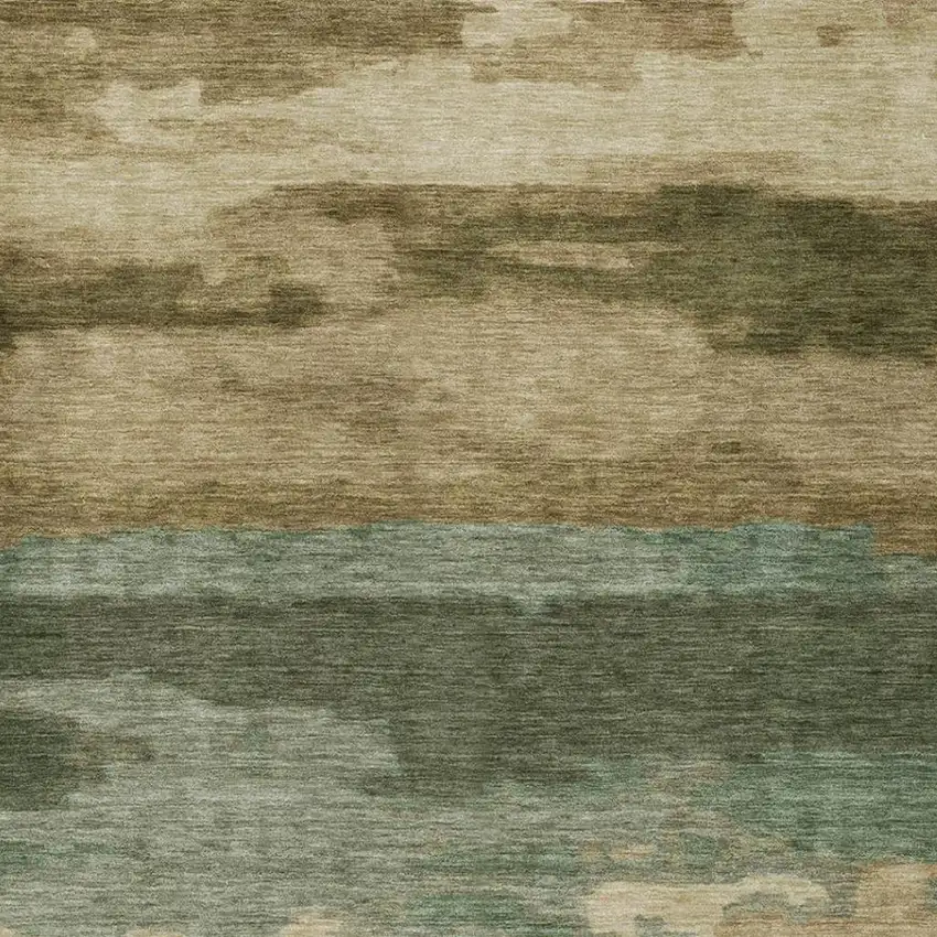 Green And Brown Abstract Washable Indoor Outdoor Area Rug Photo 4