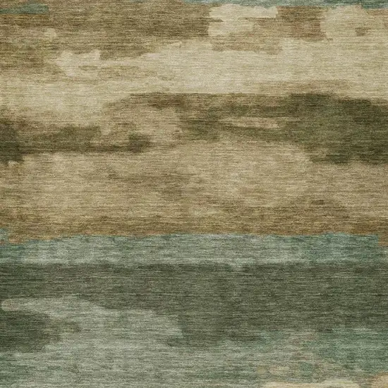 Green And Brown Abstract Washable Indoor Outdoor Area Rug Photo 7