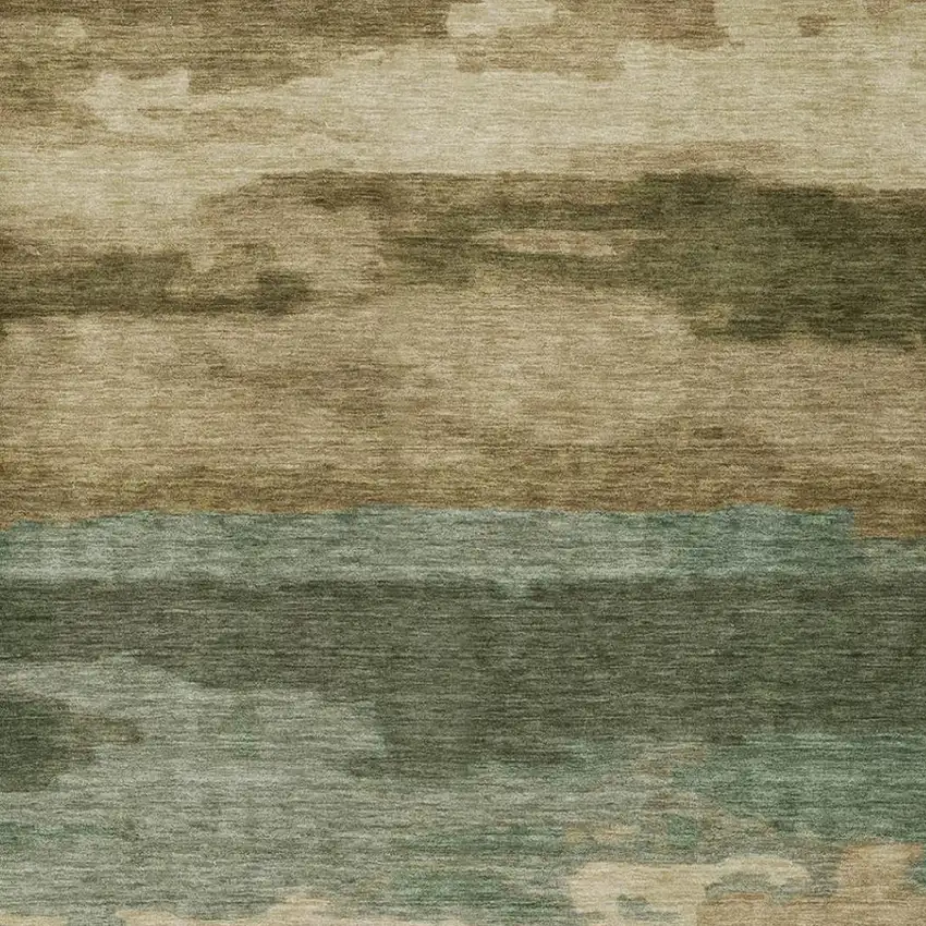 Green And Brown Abstract Washable Indoor Outdoor Area Rug Photo 7