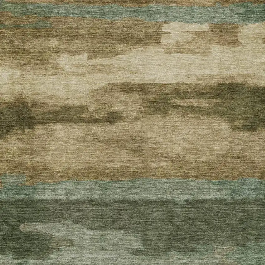 Green And Brown Abstract Washable Indoor Outdoor Area Rug Photo 1