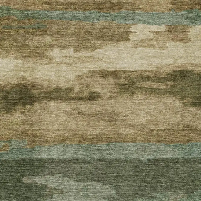 Green And Brown Abstract Washable Indoor Outdoor Area Rug Photo 6