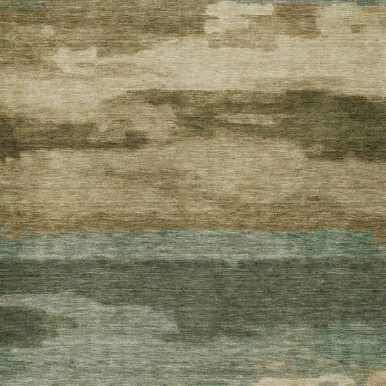 Green And Brown Abstract Washable Indoor Outdoor Area Rug Photo 4