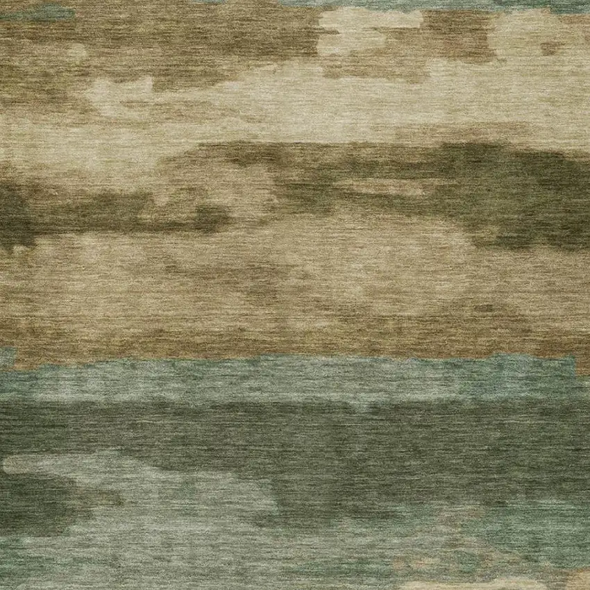 Green And Brown Abstract Washable Indoor Outdoor Area Rug Photo 5