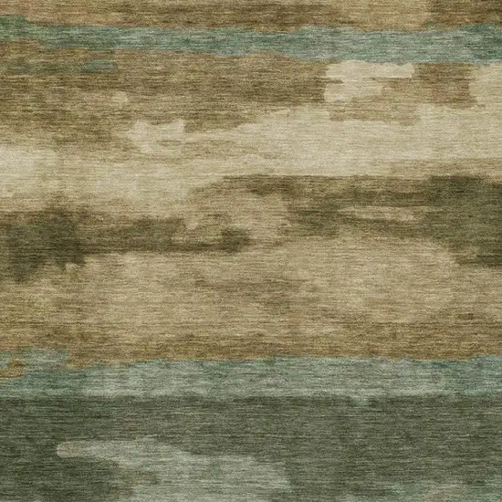 Green And Brown Abstract Washable Indoor Outdoor Area Rug Photo 9
