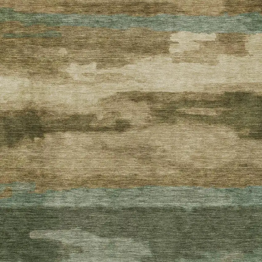 Green And Brown Abstract Washable Indoor Outdoor Area Rug Photo 9