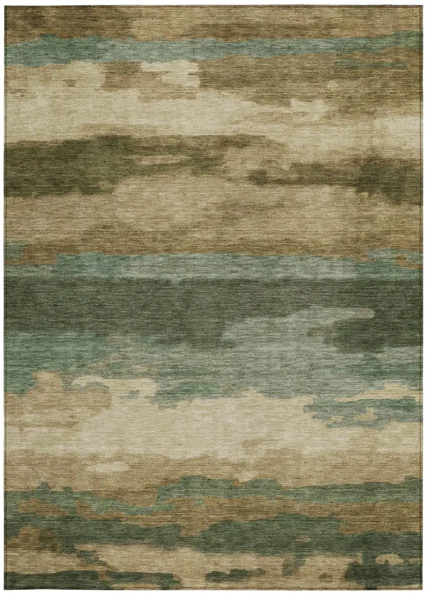 Green And Brown Abstract Washable Indoor Outdoor Area Rug Photo 2