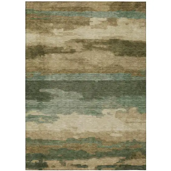 Green And Brown Abstract Washable Indoor Outdoor Area Rug Photo 3