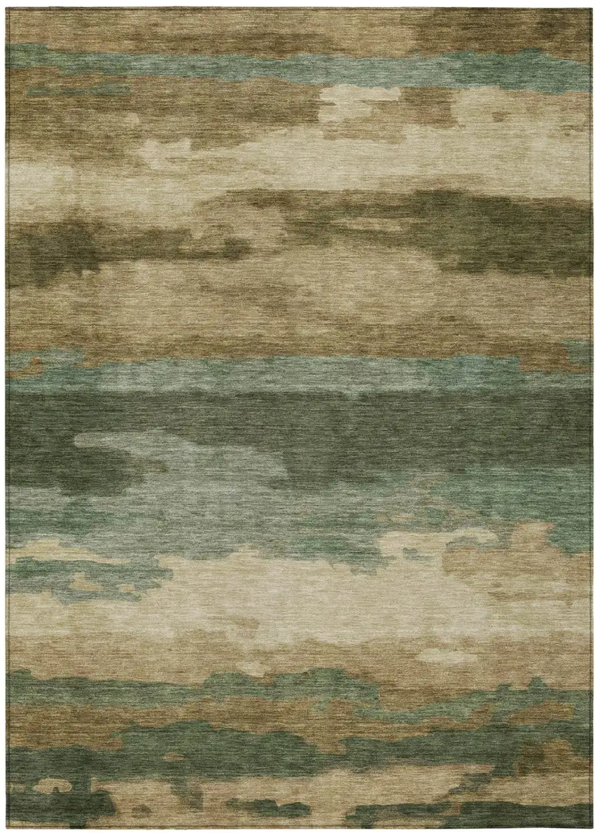 Green And Brown Abstract Washable Indoor Outdoor Area Rug Photo 3