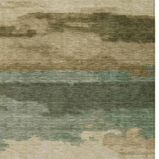Green And Brown Abstract Washable Indoor Outdoor Area Rug Photo 1