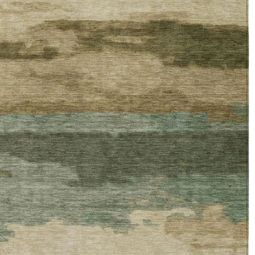 Green And Brown Abstract Washable Indoor Outdoor Area Rug Photo 1