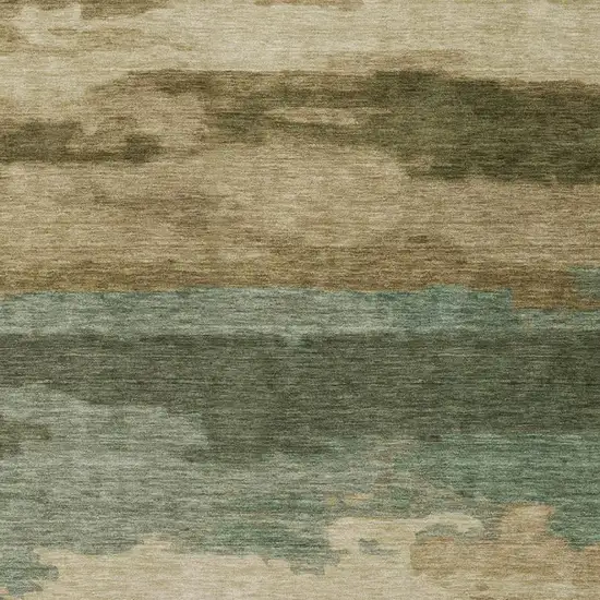 Green And Brown Abstract Washable Indoor Outdoor Area Rug Photo 4