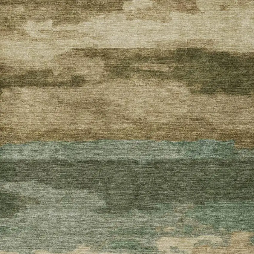 Green And Brown Abstract Washable Indoor Outdoor Area Rug Photo 7