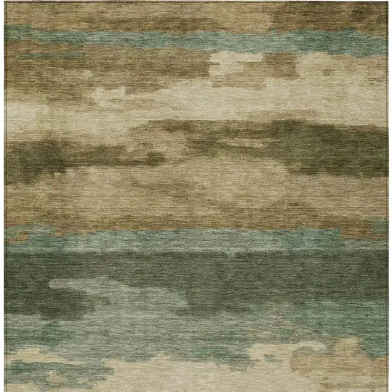 Green And Brown Abstract Washable Indoor Outdoor Area Rug Photo 6