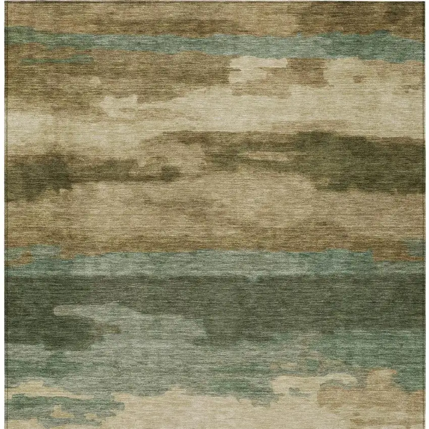 Green And Brown Abstract Washable Indoor Outdoor Area Rug Photo 8