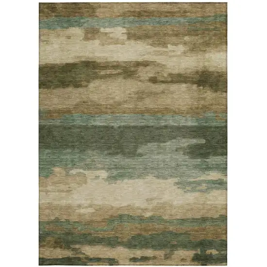 Green And Brown Abstract Washable Indoor Outdoor Area Rug Photo 2