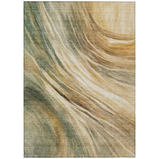 Green And Brown Abstract Washable Indoor Outdoor Area Rug Photo 3