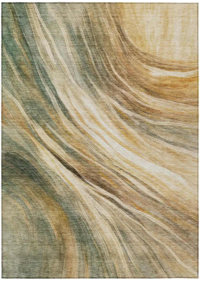 Green And Brown Abstract Washable Indoor Outdoor Area Rug Photo 3