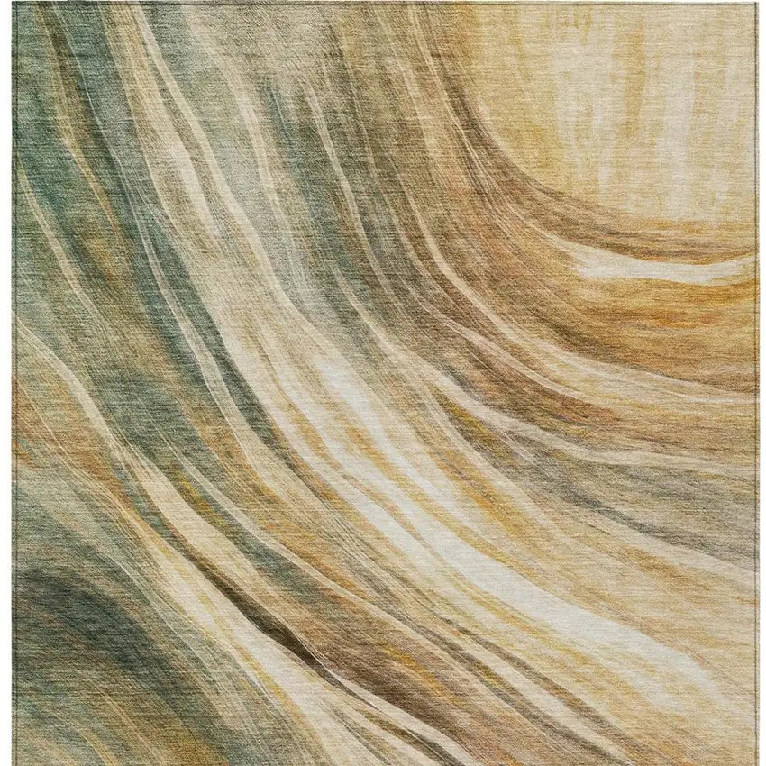 Green And Brown Abstract Washable Indoor Outdoor Area Rug Photo 8
