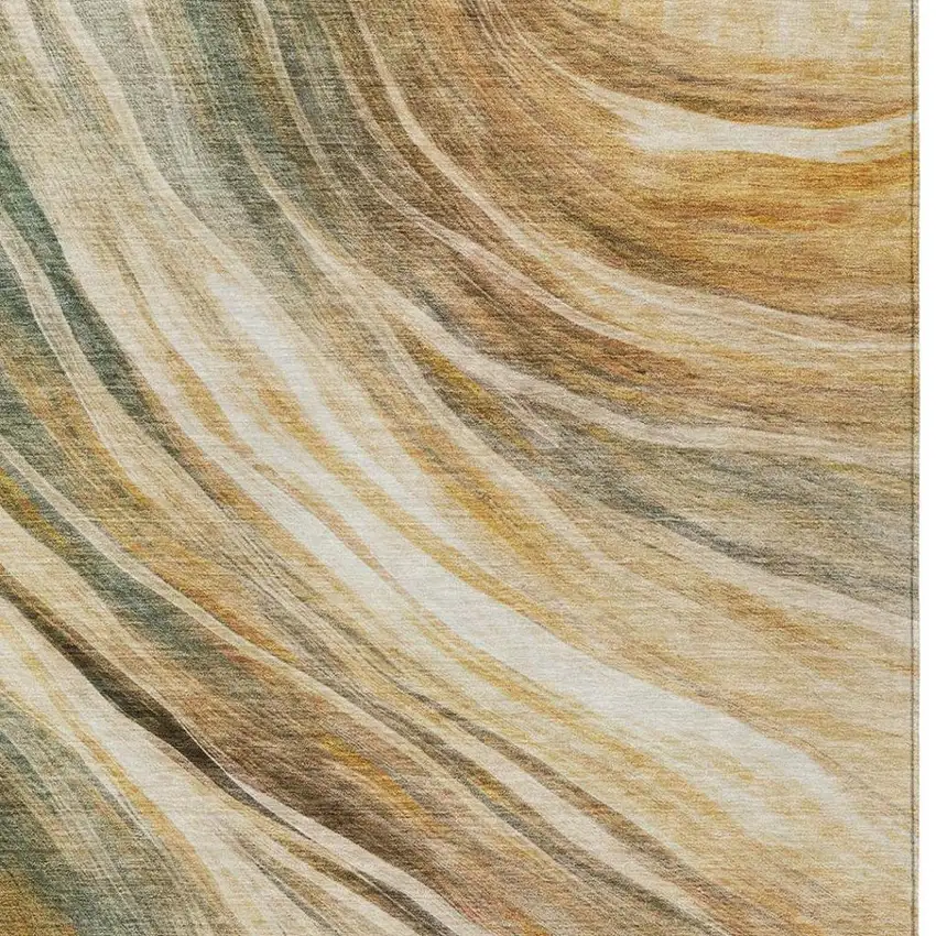 Green And Brown Abstract Washable Indoor Outdoor Area Rug Photo 1