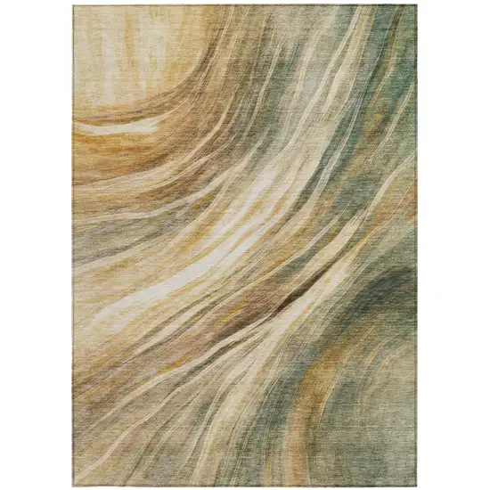 Green And Brown Abstract Washable Indoor Outdoor Area Rug Photo 2