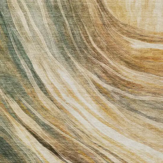 Green And Brown Abstract Washable Indoor Outdoor Area Rug Photo 9