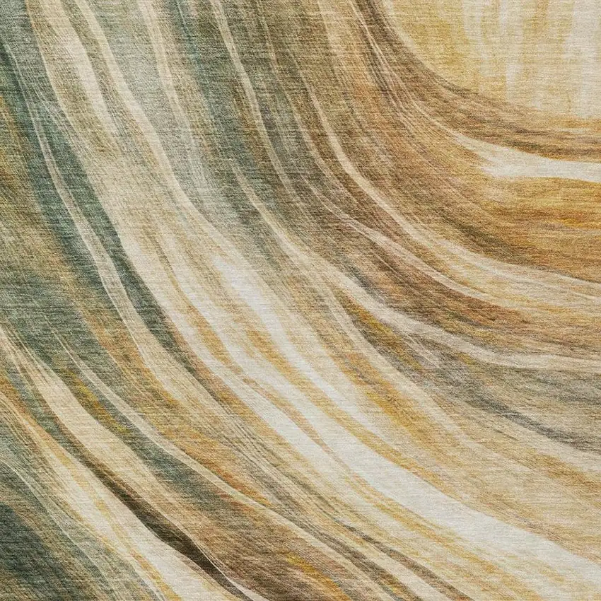 Green And Brown Abstract Washable Indoor Outdoor Area Rug Photo 9