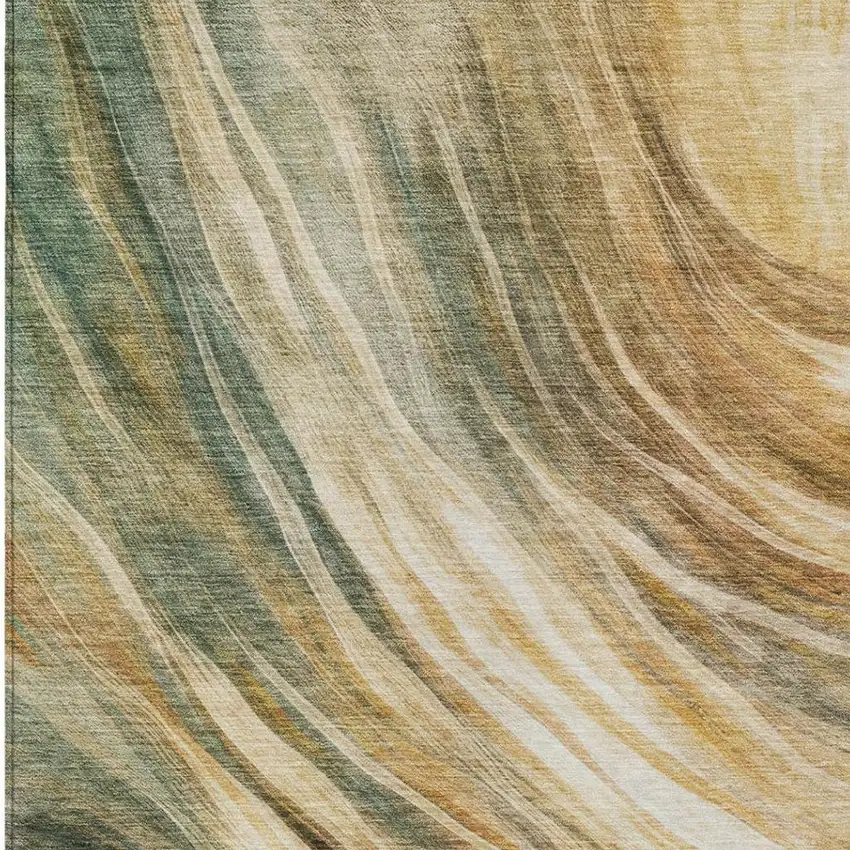 Green And Brown Abstract Washable Indoor Outdoor Area Rug Photo 4