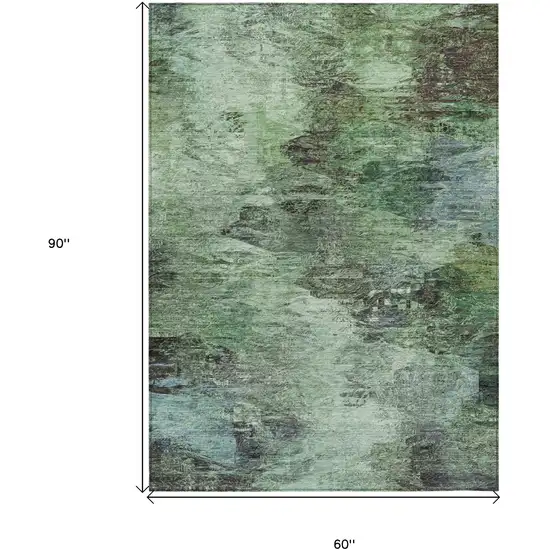 Green And Brown Abstract Washable Indoor Outdoor Area Rug Photo 3