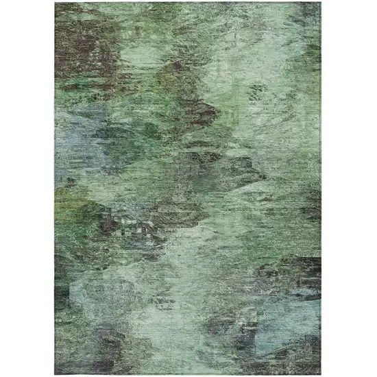 Green And Brown Abstract Washable Indoor Outdoor Area Rug Photo 5