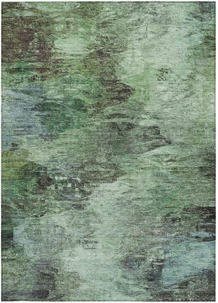 Green And Brown Abstract Washable Indoor Outdoor Area Rug Photo 5