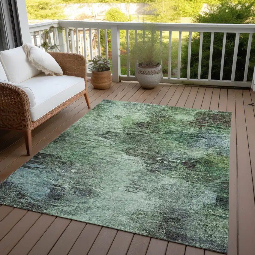 Green And Brown Abstract Washable Indoor Outdoor Area Rug Photo 8