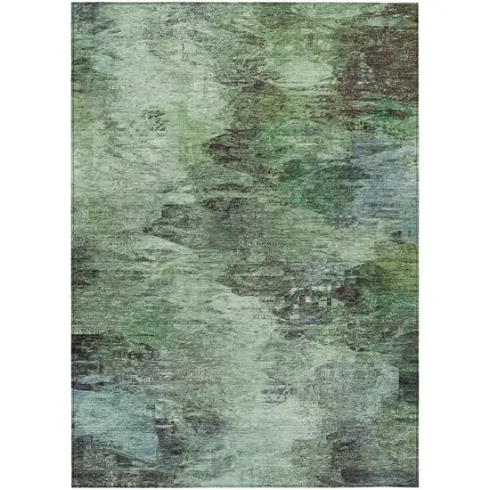 Green And Brown Abstract Washable Indoor Outdoor Area Rug Photo 2