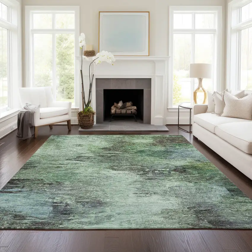 Green And Brown Abstract Washable Indoor Outdoor Area Rug Photo 8