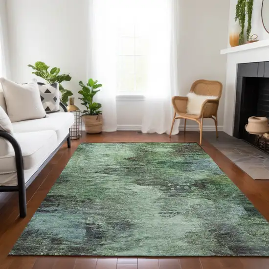 Green And Brown Abstract Washable Indoor Outdoor Area Rug Photo 8