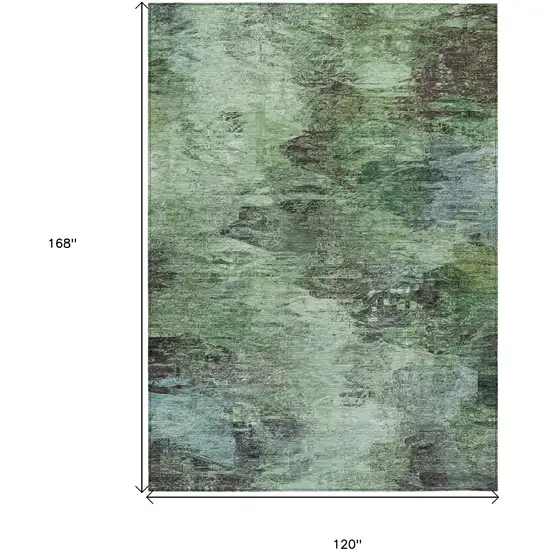 Green And Brown Abstract Washable Indoor Outdoor Area Rug Photo 3