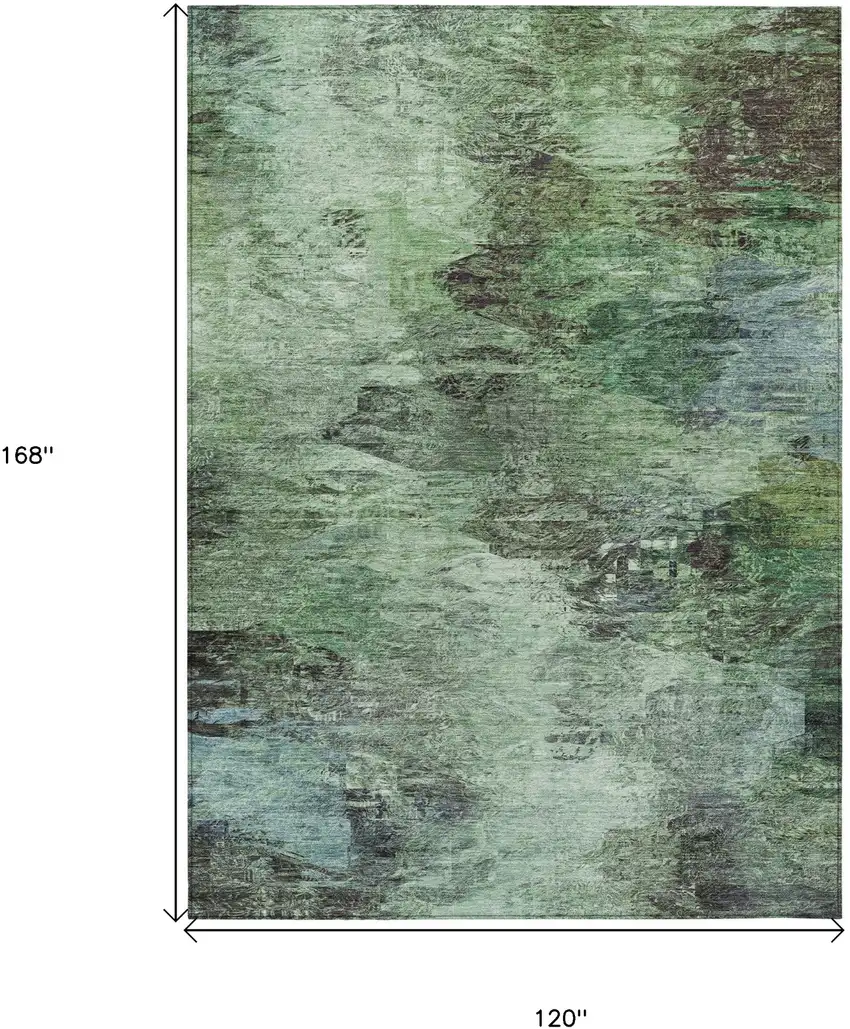 Green And Brown Abstract Washable Indoor Outdoor Area Rug Photo 3