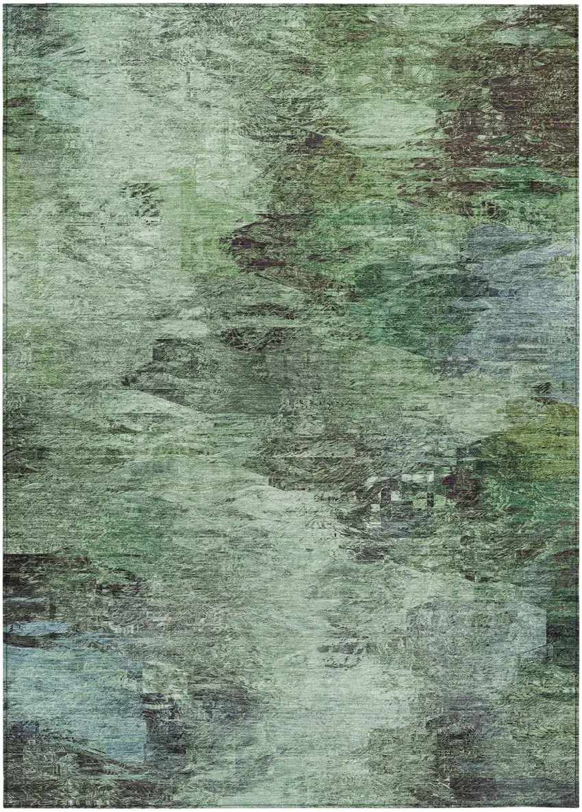 Green And Brown Abstract Washable Indoor Outdoor Area Rug Photo 2