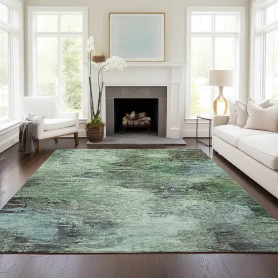 Green And Brown Abstract Washable Indoor Outdoor Area Rug Photo 7