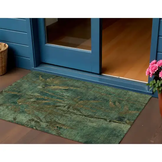 Green And Brown Botanical Leaves Washable Indoor Outdoor Area Rug Photo 2