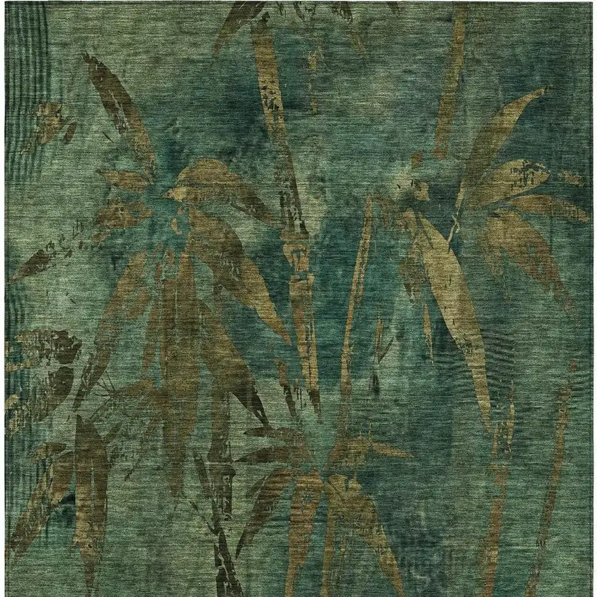 Green And Brown Botanical Leaves Washable Indoor Outdoor Area Rug Photo 5