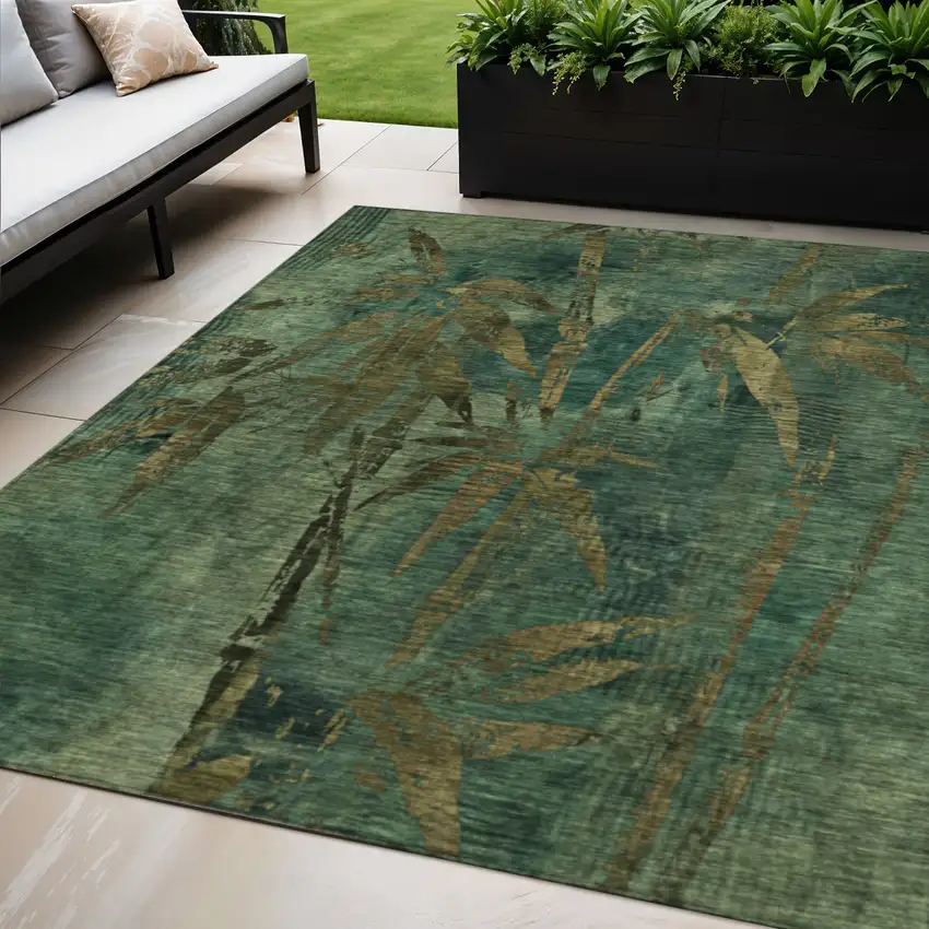Green And Brown Botanical Leaves Washable Indoor Outdoor Area Rug Photo 2